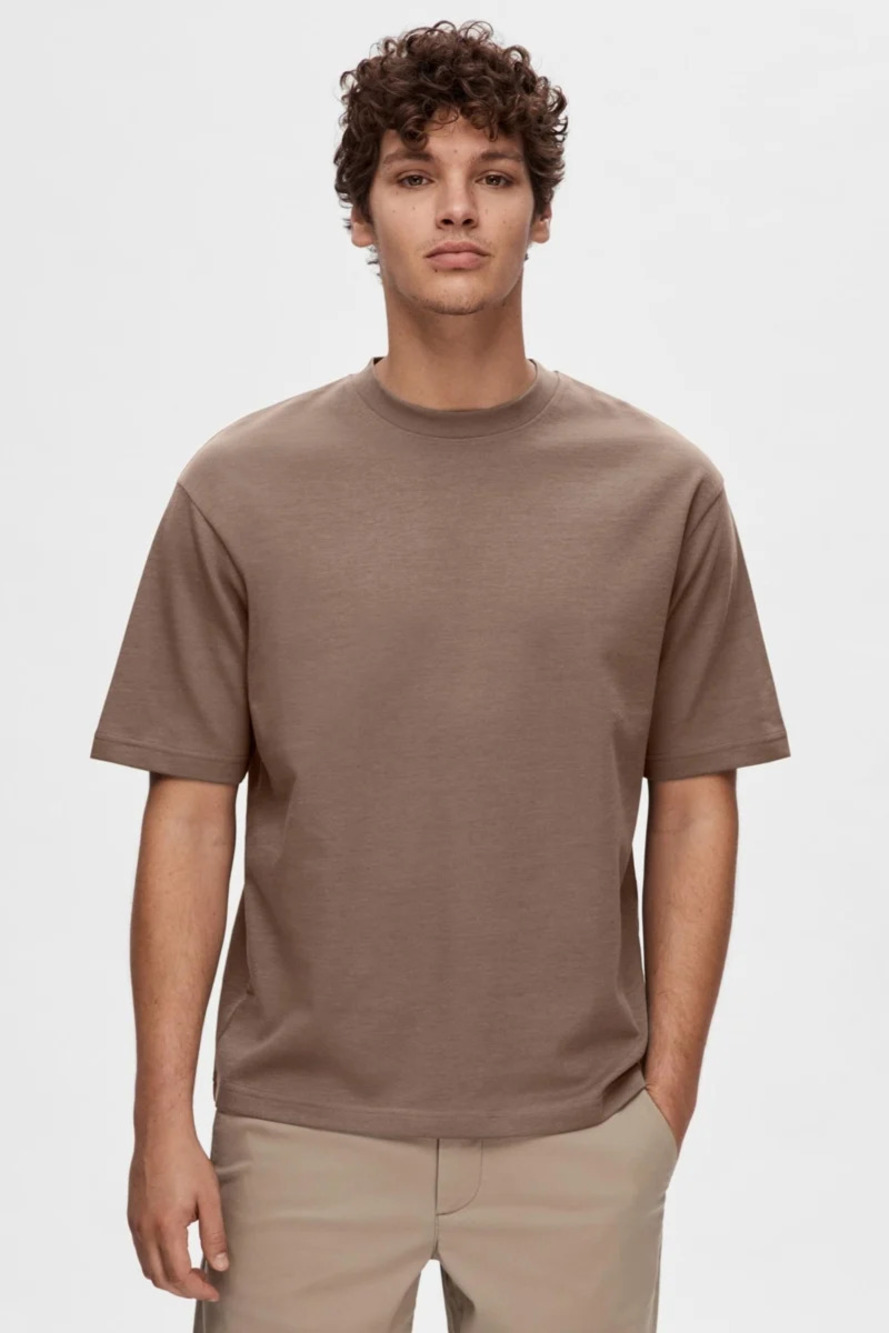 Selected Homme Brown Dropped Shoulders T-Shirt/33654